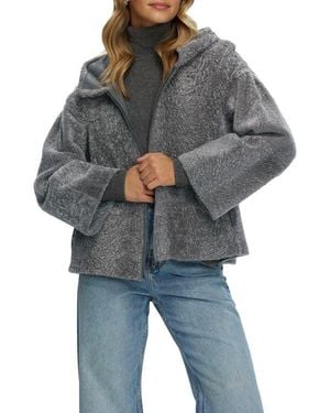 Gorski Genuine Shearling Zip Hooded Jacket, Rev - Gray