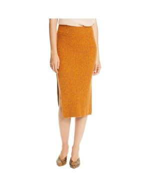 Rodebjer Side Slit Rib Knit Merino Wool Skirt - Orange