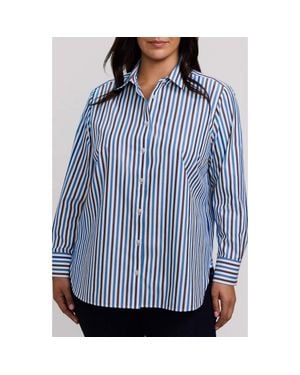Foxcroft Meghan Stripe Cotton Button-Up Shirt - Blue