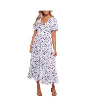 Petal & Pup Roberts Floral Puff Sleeve Cotton Midi Dress - Purple