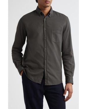 Sunspel Brushed Cotton Flannel Button-Down Shirt - Gray