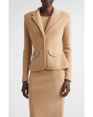 St. John Cotton & Wool Blend Tweed Sweater Jacket - Natural
