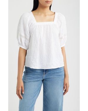 Bobeau Lace Trim Top - White