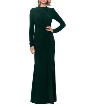 Betsy & Adam Ruffle Long Sleeve Sheath Gown - Green