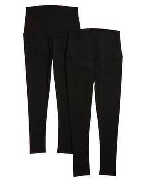 ANGEL MATERNITY 2-Pack Belly Support Maternity 7/8 Leggings - Black