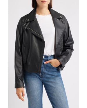 Michael Kors Moto Bomber Leather Jacket - Black