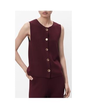Mango Button Front Fine Knit Vest - Red