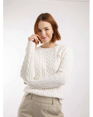 Weird Fish Amberise Crew Neck Cable Knit Sweater - White