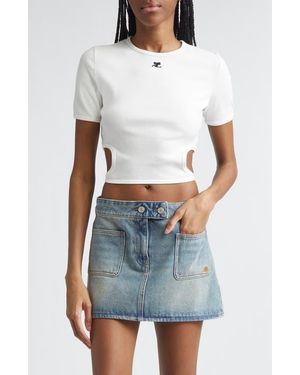 Courreges Ribbon Cutout Crop Rib T-Shirt - White