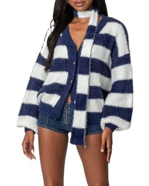 Edikted Stripe Scarf & Cardigan Set - Blue