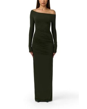 Naked Wardrobe Ruched Off The Shoulder Long Sleeve Maxi Dress - Green
