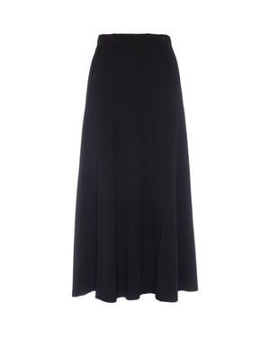 NVCLEAR Cotton Rib Covered Elastic Waistband Midi Panel Skirt - Black