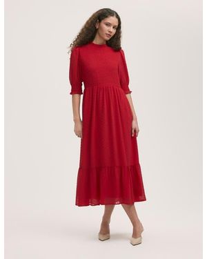 Finery London Amelia 3/4 Sleeve Chiffon Midi Dress - Red