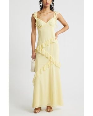 BP. Asymmetric Ruffle Tiered Maxi Dress - Yellow