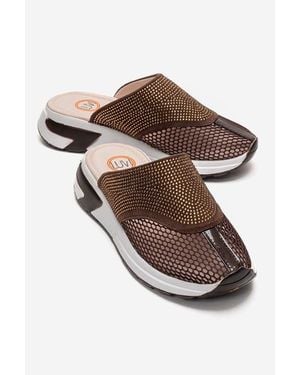 Prologue Shoes Glea Mesh Rhinestone Mules - Brown