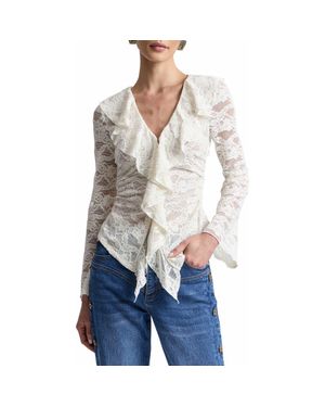 Avec Les Filles Ruffled Lace Top - White