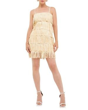 Endless Rose Fringe Faux Suede Minidress - Natural