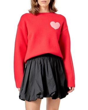 English Factory Heart Crewneck Sweater - Red