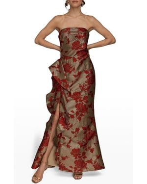 Donna Karan Floral Metallic Jacquard Sleeveless Gown - Brown