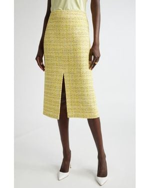 St. John Metallic Tweed Pencil Skirt - Yellow