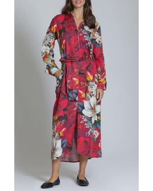 Apny Long Sleeve Shirtdress - Red