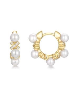 Ania Haie Faux Pearl Pavé Hoop Earrings - Metallic