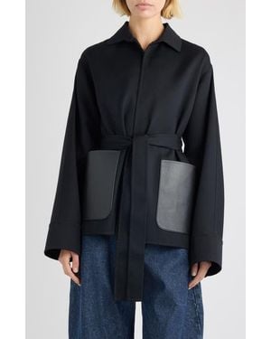 Alaïa Leather Pocket Virgin Wool Wrap Jacket - Black