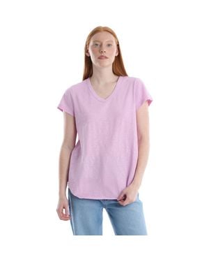 Wilt Short Sleeve Shrunken V-Neck Shirttail Top - Purple