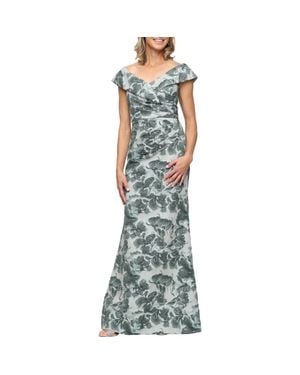 Alex Evenings Metallic Off The Shoulder Jacquard Mermaid Gown - Green