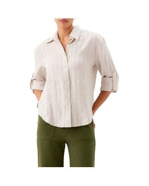 Karen Kane Stripe Linen Button-Up Shirt - Multicolor