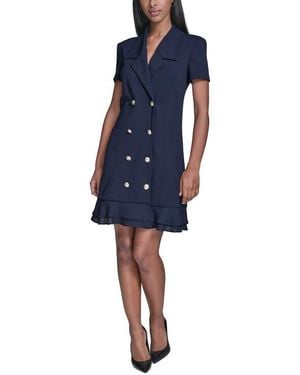 Karl Lagerfeld Double Breasted Ruffle Hem Blazer Minidress - Blue