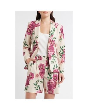 Tahari Print One-Button Blazer - Pink