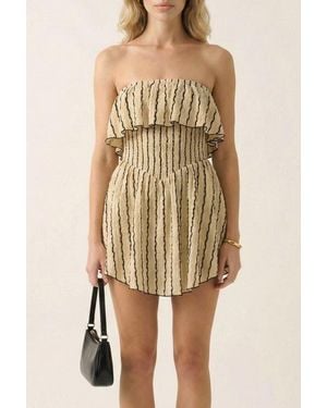 Modenaire Textured Strapless Mini Dress With Ruffled Bodice And Fitted Waist - Natural