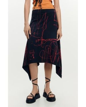 Desigual Print Handkerchief Hem Skirt - Blue