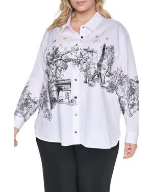 KARL LAGERFELD Paris Scene Cotton Button Down Shirt - Gray