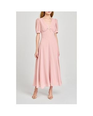 Wayf Juliana Short Sleeve A-Line Midi Dress - Pink