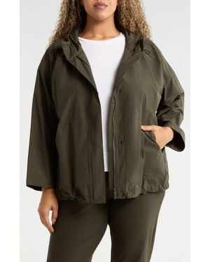 Eileen Fisher Hooded Organic Cotton & Recycled Nylon Jacket - Green
