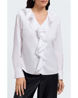 Foxcroft Shantel Ruffle Long Sleeve Top - White