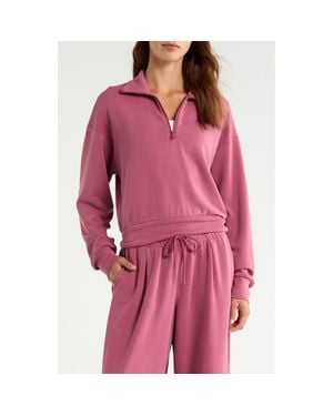 Beyond Yoga Sandwash Half Zip Pullover - Red
