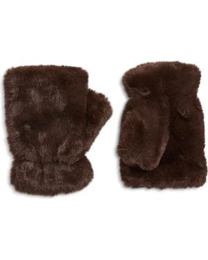 La Fiorentina Faux Fur Fingerless Mittens - Brown