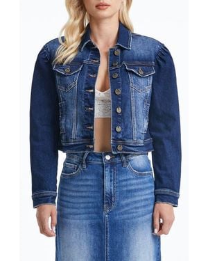 Bayeas Puff Shoulder Crop Denim Jacket - Blue