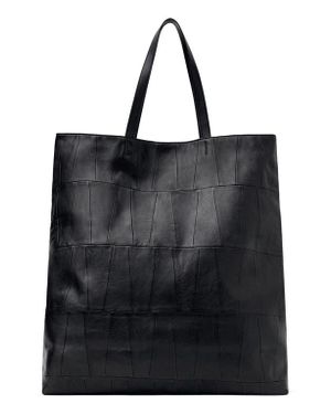 Mango Patchwork Leather Shopper Bag - Black