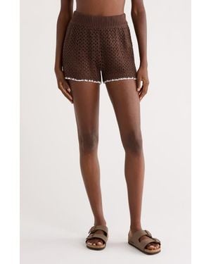 Elan Open Knit Cover-Up Shorts - Brown