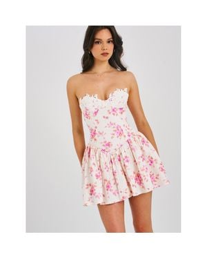 Miss Circle Sacha Puffy Lace Drop Waist Corset Mini Dress in White | Lyst