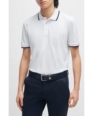 BOSS Parlay Tipped Cotton Polo - White