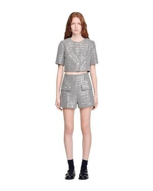 Sandro Sequin Houndstooth Tweed Shorts - Gray