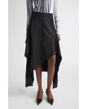 Jason Wu Inverted Seam Suiting Wool Asymmetric Midi Skirt - Black