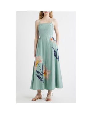 Cleobella Riley Placed Floral Organic Cotton Poplin Maxi Dress - Green