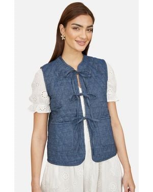Yumi' Reversible Quilted Tie-Front Waistcoat - Blue