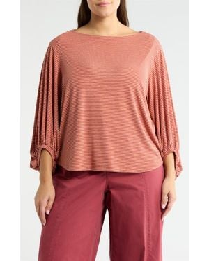 Wit & Wisdom Stripe Balloon Sleeve Knit Top - Red